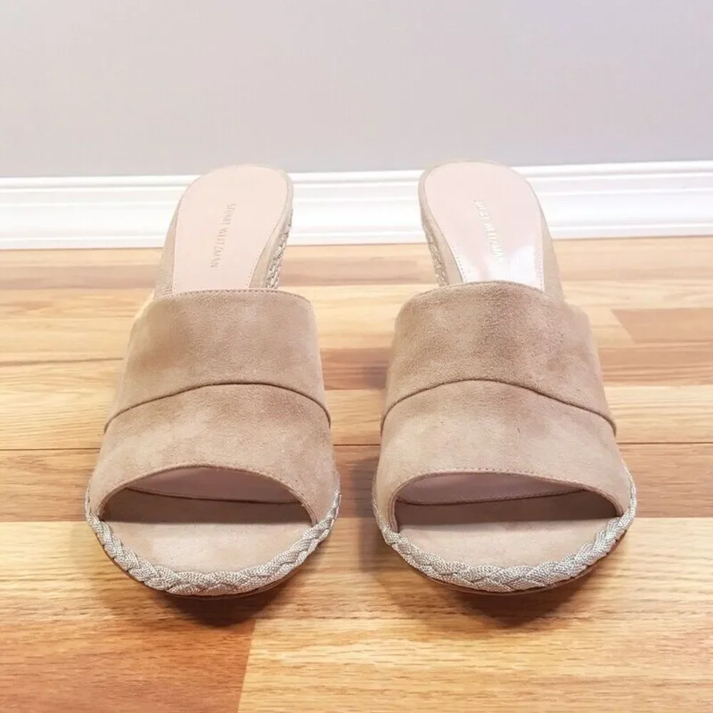 STUART WEITZMAN Womens Sandals Size 10 Tan Suede Wedge Slide Wicker SLIDEWALK